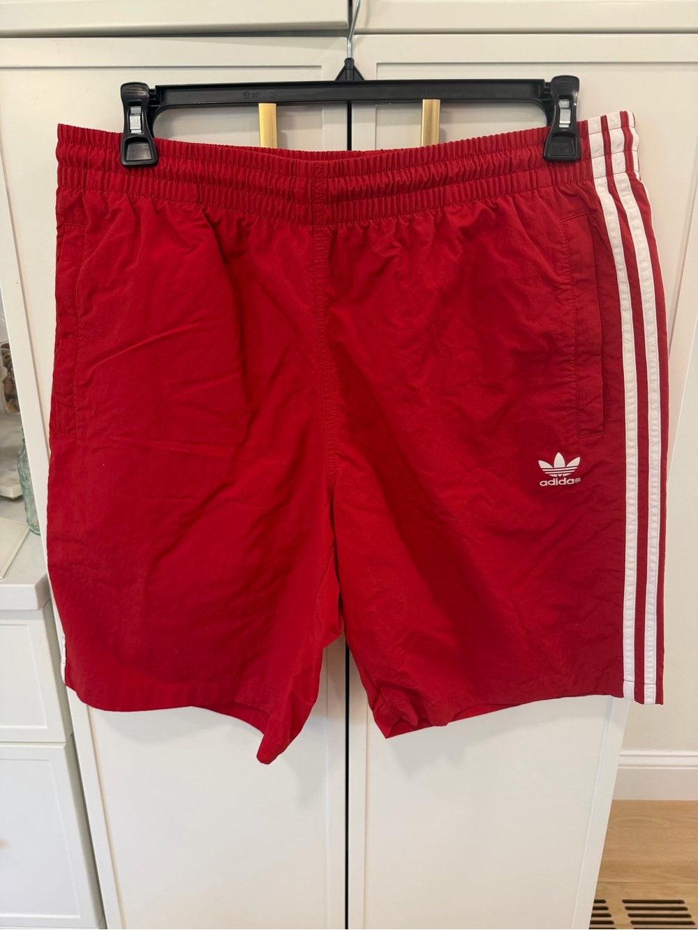 Adidas Red Swim Trunks with White Stripes/Interior Mesh Brief Size XL